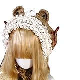 [キチェケ] 漫画の動物の耳の子供の冬、女の子のための帽子を編むレースの装飾ティーンの大人のための帽子を編む