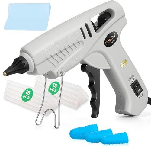 Magicfly 60/100W Hot Glue Gun Full Size with 30 Pcs Hot Glue Sticks (0.43X5.9inch), Dual Power High Temp Melt Glue Gun Kit for DIY Arts Craft Projects, Home Quick Repairs, Gray