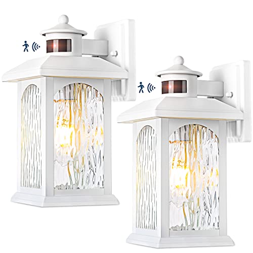 Advanced Motion Sensor Outdoor Lights 2 Packs - White Dusk To Dawn Outdoor Lighting, Anti-Rust Exterior Light Wall Mount Fixtures, Waterproof Porch Outside Lights Wall Sconce For House, Garage #TOP7