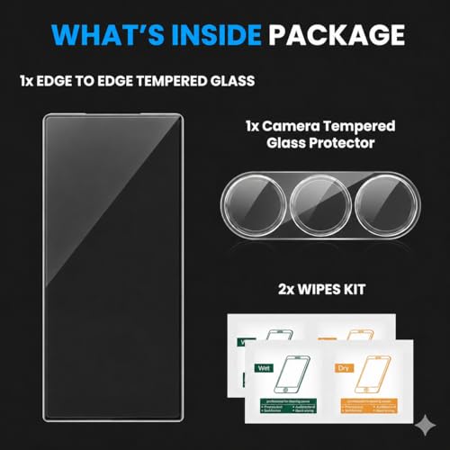 Image of ArmourPro Tempered Glass and Clear Camera Lens Protector for Samsung Galaxy Z Fold 6, Edge to Edge Screen Guard, Anti-Bubble, Scratch Resistant, Anti-Fingerprint, Installation Kit | Clear