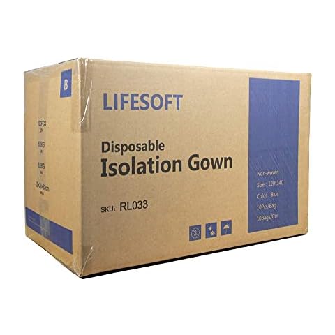 LIFESOFT Disposable Isolation Gown with Knit Cuff Long Sleeve Blue Case of 105 Cover