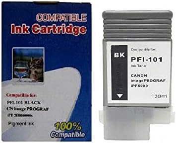 Vivid Colors PFI-101 Compatible Ink Cartridge Replacement for Canon PFI101 PFI-101BK (130ml, Black) - iPF5000 iPF6000s Printer