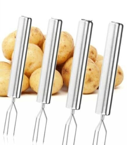 4x Pellkartoffel-Gabel Mit 3 Zinken, Aus Rostfreiem Edelstahl 430 Reusable As Corn Skewer, Peeling Aid