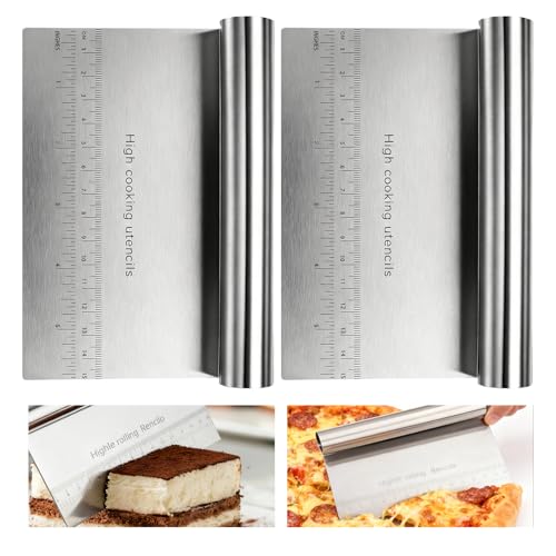 2pcs Ramasse Légumes Cuisine, Coupe Pâte Boulangerie en Inox avec Spatule, Grattoirs Coupe Pate Cuisine, Corne Patisserie, pour Boulangerie et Pâtisserie Maison, 15 x 11 cm