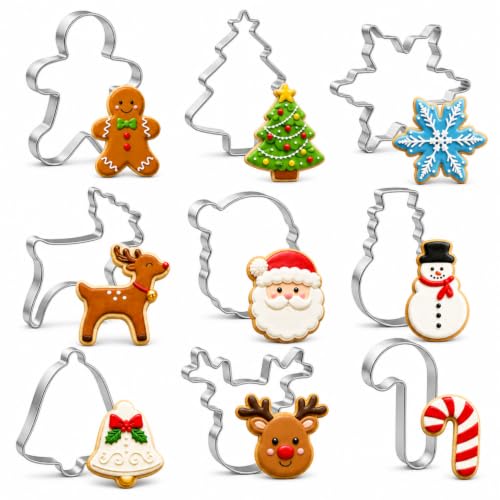 Christmas Cookie Cutter Set 9 Pcs Stainless Steel Holiday Shapes
