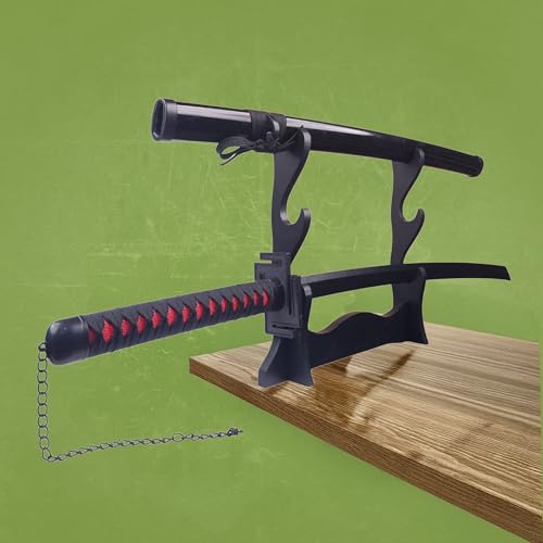 Image of OFFO Ichigo Zangetsu Katana Replica - 100cm Shikai Katana from Bleach Anime | Black Blade Zanpakuto with Chain | Cosplay, Roleplay & Display Weapon Prop for Fans & Collectors