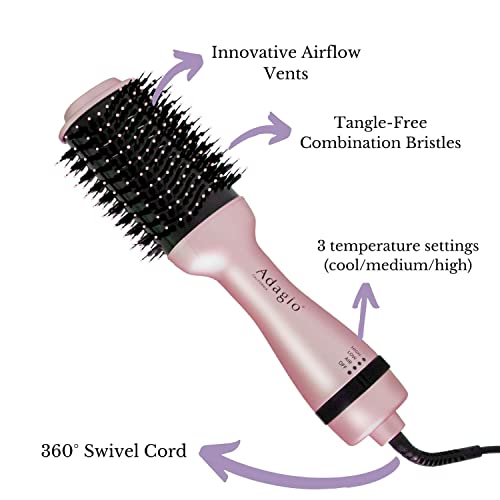Adagio California Blowout Brush: 2-In-1 Hot Air Brush Styler And Dryer - Negative Ion Round Brush - Hair Dryer Brush With Straightener Function - Hair Styling Tools For Women… (3-Inch, Rose Gold) #TOP4