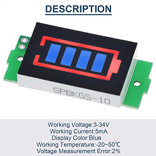 DAOKAI 5 Stück 1/2/3/4/5/6/7/8S Lithium-Batterie-Kapazitätsanzeigemodul 3,7 V blaue Batteriekapazität LED-Anzeigetafel für Heimwerker mit 26 AWG-Draht