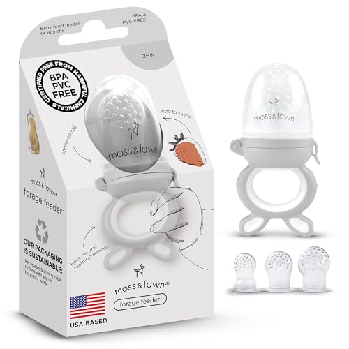 Image of Moss and Fawn Forage Feeder, Soothing Silicone Frozen Baby Food Teething Toy, Pacifier Fruit Feeder and Teether, BPA, PVC and Phthalate Free - Dew