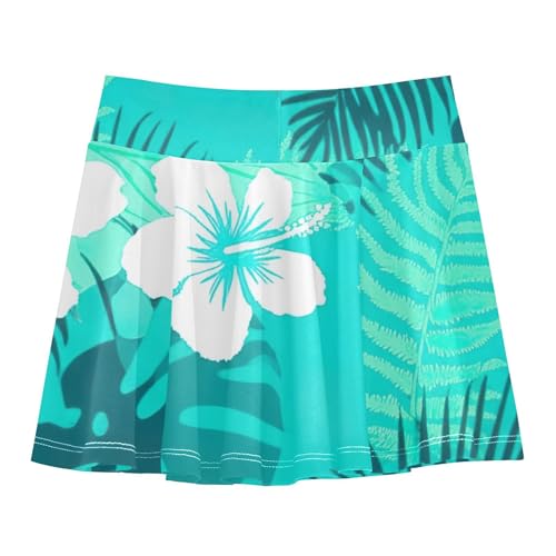 Girls Skorts Athletic Shorts Tropical Hibiscus Flowers Teal Toddlers Tennis Skirts Dance Golf Teen Cheer 3t2