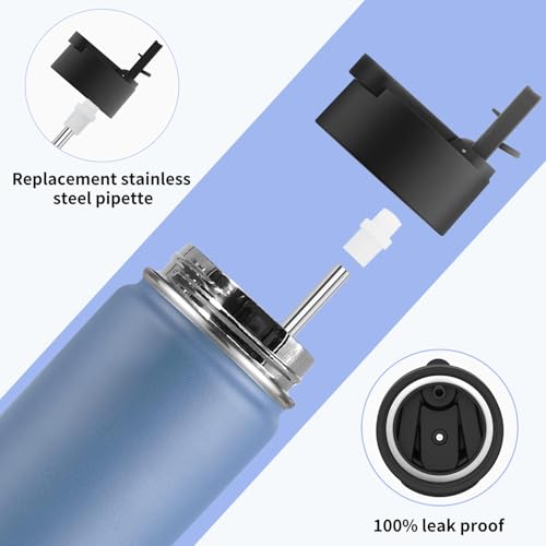 Image of koodee Water Bottle-22 oz Stainless Steel Vacuum Insulated Sports Wide Mouth Water Bottle with Straw Lid, Reusable Metal Water Flask for School (Royal Blue)