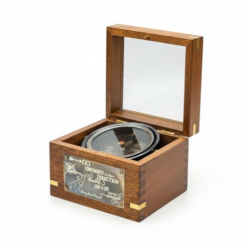 Brújula Gimbal de Latón en Caja de Madera 2026 con Cita Grabada de Henry David Thoreau – Regalo Artesanal para Graduación, Bautizo, Jubilación y Navidad miniatura 1