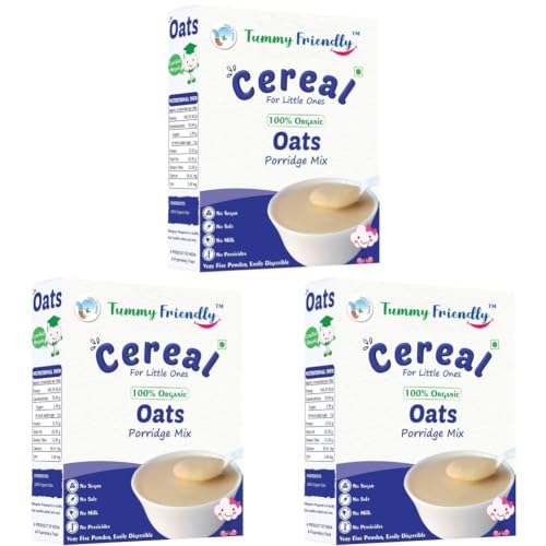 Image of TummyFriendly Foods Certified Organic Oats Porridge Mix | India-Organic Certified Organic Oats for Baby 6 Months old | No Sugar, No Salt, No Milk, No Chemicals, No Pesticides & No GMO | Cereal Rich in Protein, Beta Glucon, Healthy Fat and Dietary Fiber | Maximum Possible Nutrition From Real Food | Available in Trial Baby Packs too | Shelf-life 9 Month | 200g