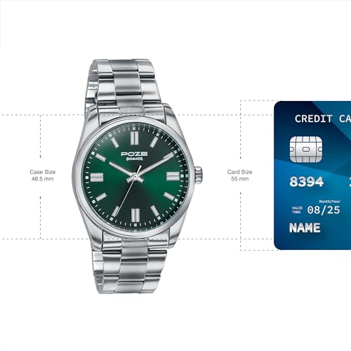 Image of Sonata Poze 6 Chrome Calling Quartz Green Round Dial Men's Watch | SS Cut Edge Strap Material | Watches for Men Analog - SP70033SM06