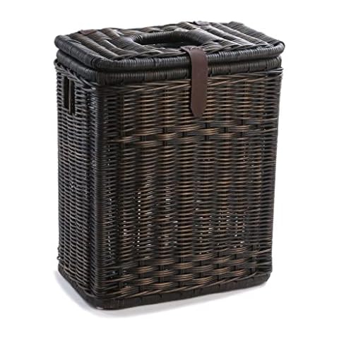 The Basket Lady Drop-in Wicker Rectangular Trash Basket with Metal Liner, 20 in L x 13 in W x 24 in H, Antique Walnut Brown Cover