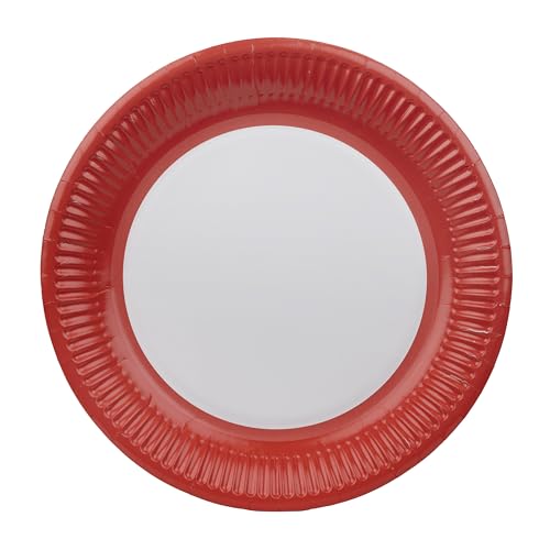 8 x Red Paper Party Plates for Birthday, Solid Colour Disposable Round Dishes, BBQs, Picnic, Kids Birthday Bay Shower Supplies 23cm 9inch