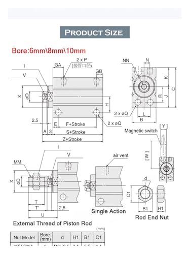 Actuador neumático micro de fijación directa serie CUJB con carrera de 4mm 5