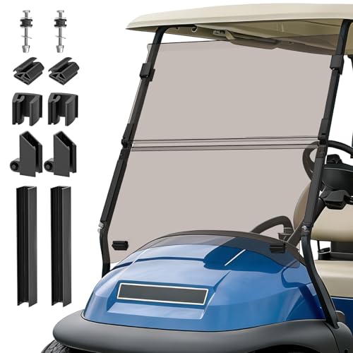 CartClan Golf Cart Windshield Club Car Windshield for 2004-Up Precedent Onward Tempo Golf Carts PC UV Resistant Foldable Club Car Tinted Windshield Replacement HD View