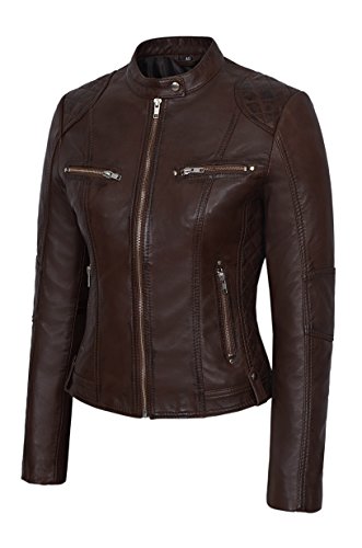Veste en cuir marron vintage femme look motard cool Speed 8322