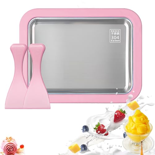 Shyllin heladeras hacer helado, maquina hacer helados, Heladera Instantánea con 2 Espátulas, Ice Cream Rolls Maker Machine, Máquina para Hacer Rollos de Helado, Placa de Hielo Helado (Pink)