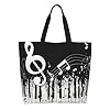 kkvhhyuo Black White Music Note Print Shoulder Bag for Women Large Tote Bag Reusable Foldable Everyday Carryall for Work Shopping Travel Beach Outings. #1