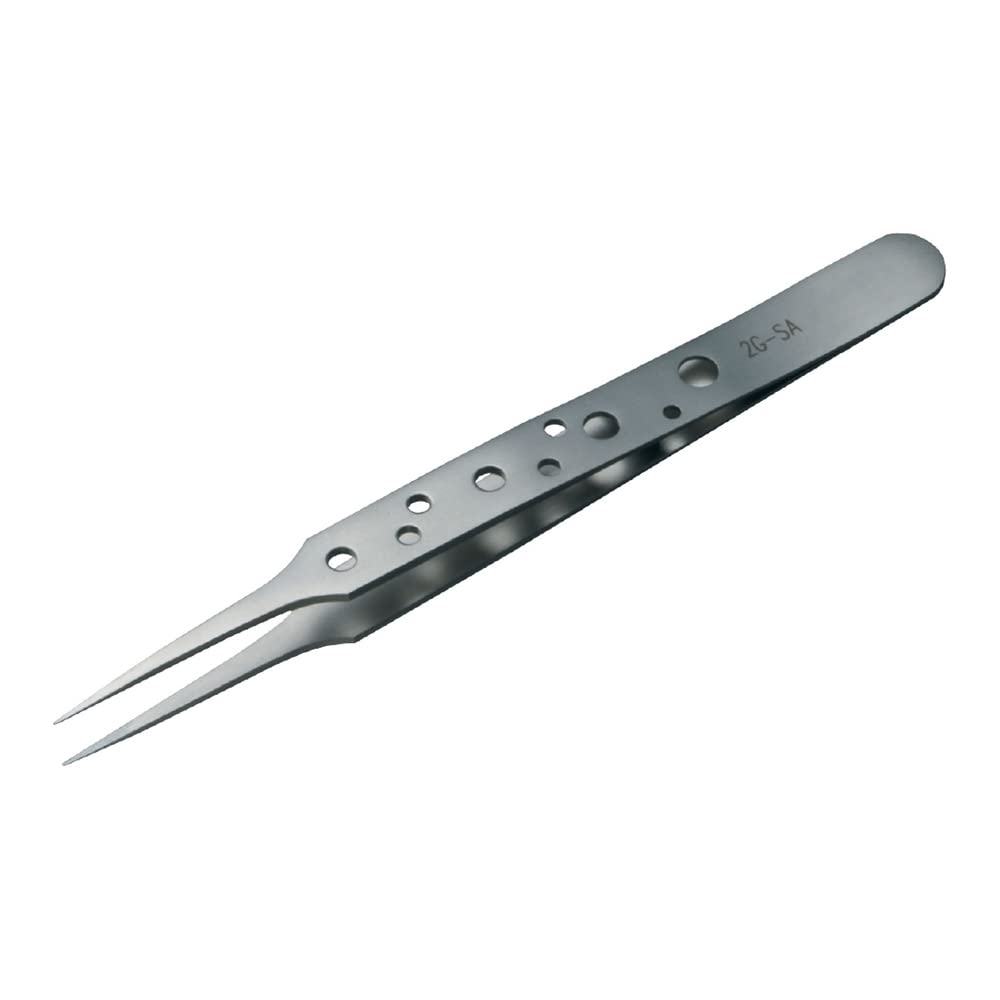 neoLab 1-1041 - Pinzette in acciaio INOX con impugnatura antiscivolo, tipo 2G-SA, diritta, fine, 2 immagini, punta molto appuntita, 115 mm di lunghezza x 0,3 mm di larghezza