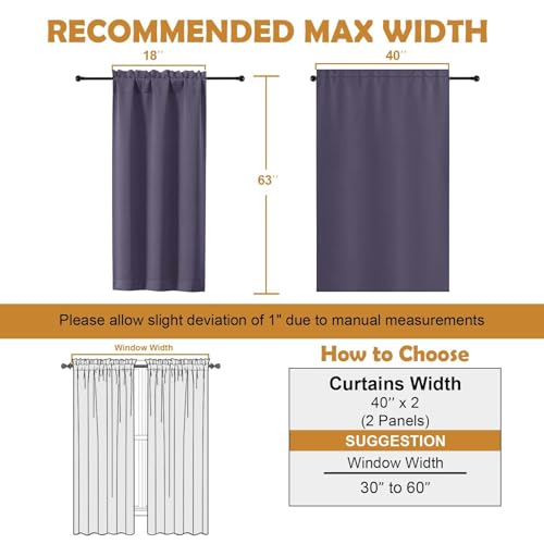 Image of Aiyufeng Greyish Purple Blackout Curtains for Bedroom 63 Inch Length 2 Panels, Solid Thermal Insulated Energy Saving Rod Pocket Window Treatment Curtains Blackout Drapes, W40 x L63 Inch,Greyish Purple
