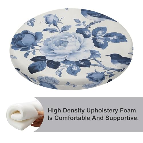 Cojín de silla circular suave para terraza y cocina con estampado azul 5
