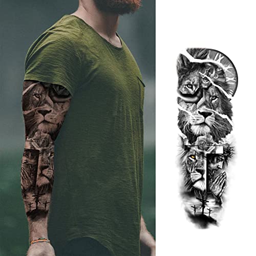 19Pcs Wolf Scorpion Full Arm Half Sleeve Fake Temporary Tattoo Sticker For Man #TOP2