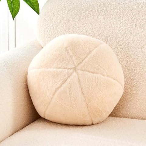 Uvvyui Beige Ball Pillow, 11.8" Cute Round Throw Pillow Faux Rabbit Fur Room Decorative Throw Pillow, Ball Shaped Pillow Plush Cushion for Couch, Sofa, Bedroom Cover