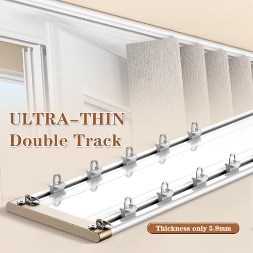 Rails à rideaux robustes double rangée en aluminium au design ultra-fin