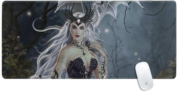 Skinit Extra Large Gaming Mouse Pad - Officially Licensed Gothic Queen with Silver Dragon by Nene Thomas Design with Stitched Edges, Waterproof, Non-Slip Rubber Base, Desk Mat for Keyboard & Mouse