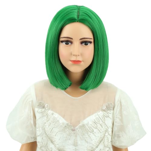 Green Wigs Dark Green Bob Wig Short Middle Part Wig for Kids Synthetic Wigs for Daily Party Halloween Use