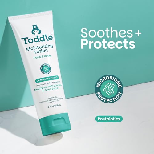 Image of Toddle Probiotic Moisturizing Lotion for Face & Body, Eczema & Dry Skin Relief, Fragrance-Free with Vitamin E, Shea Butter for Sensitive Baby & Kids Skin, Pediatrician-Approved, 3.4oz