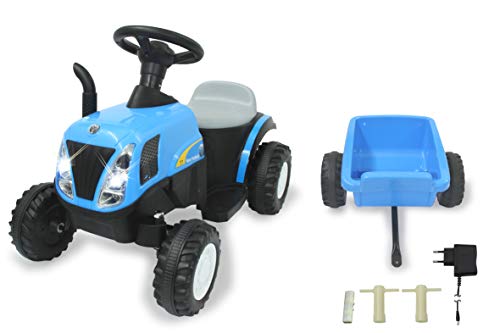 Ride-on Tracteur New Holland avec remorque Bleu 6V