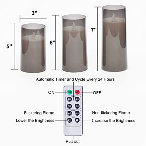 Raycare Flameless Candles, Battery Operated Candles, Led Acrylic Candles Flickering With Remote And Timers, Moving Flame, Grey, Set Of 3 #TOP5