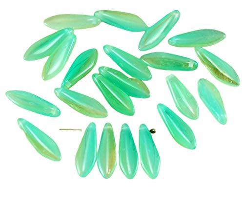 Leaf Beads 30pcs Mixto Turquesa, Verde, Cristal checo Daga Perlas de la Hoja Plana de 5 mm x 16mm