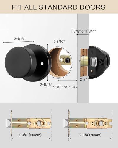 Image of Haidms Black Door Knobs Passage, Heavy Duty Zinc-Alloy Closet Door Knobs, Matte Black Interior Door Knob for Hallway & Closet, Round Ball Design(5 Pack)