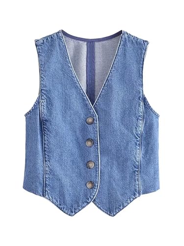 Chaleco vaquero elegante sin mangas con diseño retro de botones y corte entallado