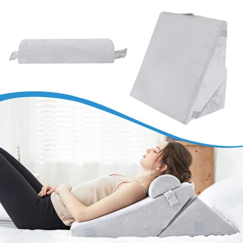 Image of 3PCS Bed Wedge Pillow, Memory Foam Top Adjustable 9 & 12” Folding Incline Cushion, Elevated Wedge Pillow for Back and Leg | Acid Reflux, Anti Snoring, Post Surgery, Sleeping - Machine Washable Cover