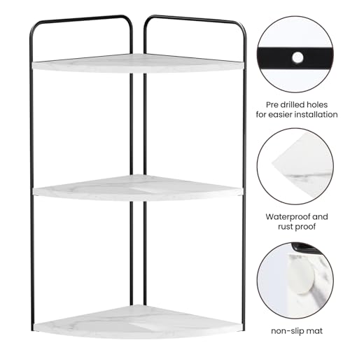 Image of Forest Angle Bathroom Counter Organizer,Countertop Organizer,Vanity Organizers,Bathroom Storage,Bathroom Sink Caddy,Counter Shelf,Corner Counter,Corner Shelves(Black-White Marble)