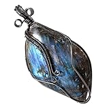 SUNYIK Natural Labradorite Pendant Necklace for Men Women, Irregular Handmade Wire Wrapped Crystal Necklace for Unisex