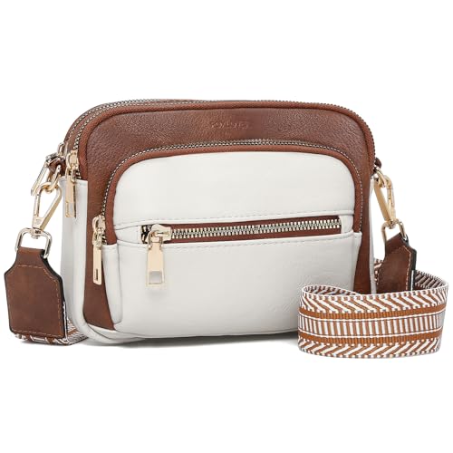 FOXLOVER Small Crossbody Bags for Women Multi-Pocket Vegan Leather Shoulder Handbags with Colored Wide Strap