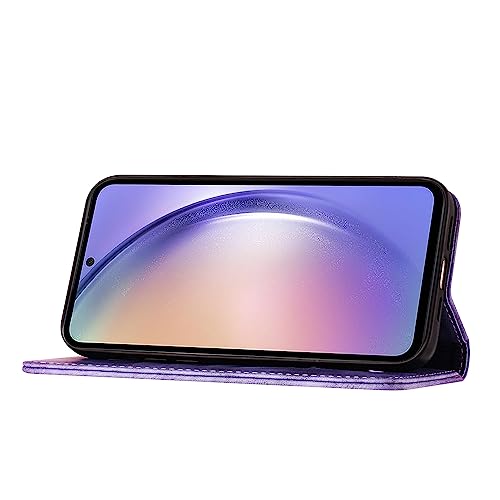 for Samsung Galaxy A13 4G Case, Cat and Butterfly PU Leather Flip Wallet Protective Case with Card Slots Kickstand Magnetic Closure Shockproof Phone Case Cover for Samsung Galaxy A13 4G, Purple - Image 3