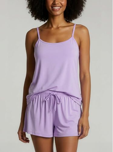 Image of Real Essentials 3 Pack: Women's Super Soft Pajama Set - Cute Cami Lounge Short and Top PJs Set (Available in Plus Size)