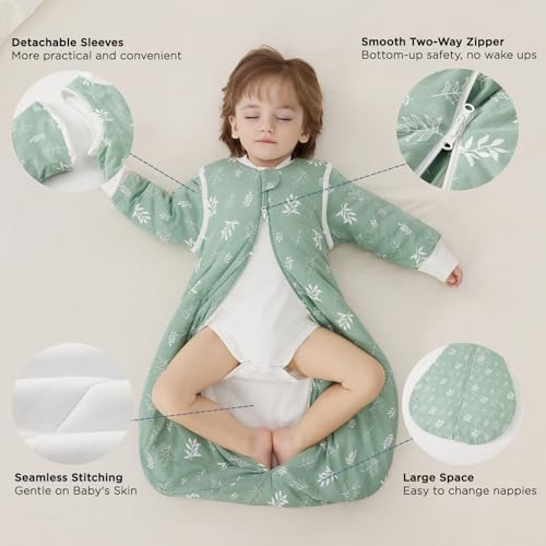 Image of Duomiaomiao 2.5 TOG Baby Sleep Sack 100% Cotton Winter Long Sleeve Baby Wearable Blanket, Super Warm Quilted Comfy Toddler Sleeping Bag