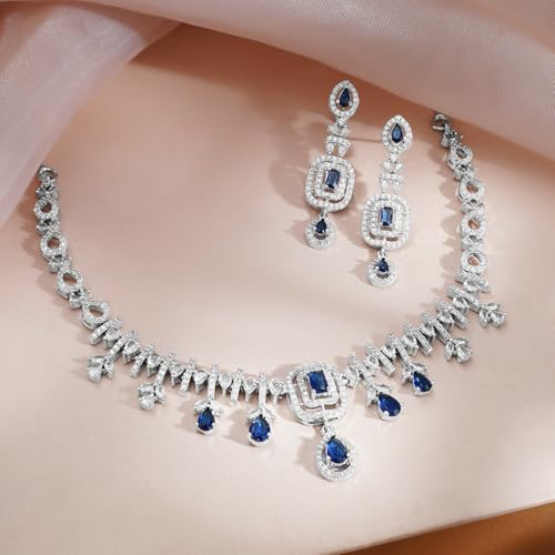 Image of Rubans American Diamond Zirconia Necklace Set Stylish Jewellery Gift for Women & Girls