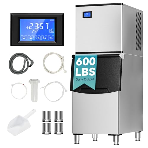 EUHOMY Commercial Ice Maker Machine,600lbs/24H,Industrial Ice Machine with 300lbs Storage Bin,Ice Ready in 10-15 Mins,SECOP Compressor&ETL,Stainless Steel Ice Maker for Bar/Cafe/Restaurant/B