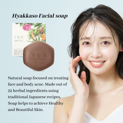 Hyakkaso Japan - Herbs & Minerals Facial Soap, Daily Cleansing And Acne Care, For All Skin Types, Face And Body Wash, Japanese Skincare 80G 2.8Oz #TOP1