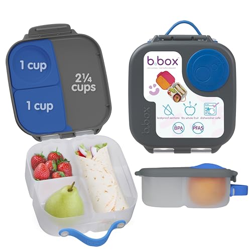 Image of b.box Mini Lunch Box Kids | 4.25 Cup Leak Proof Bento Box for Kids Ages 3+ | 3 Compartment Snack Containers, School Lunch Container, Dishwasher Safe, BPA-Free, PFAS-Free - Blue Slate